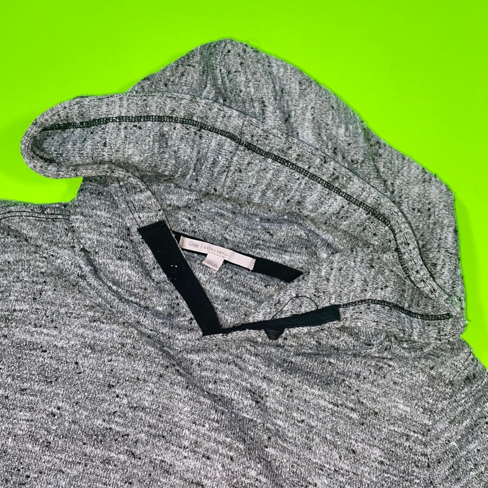 Gap‎ Womens Gray Marled Knit Pullover Hoodie Elbow Patches XS Salt and Pepper